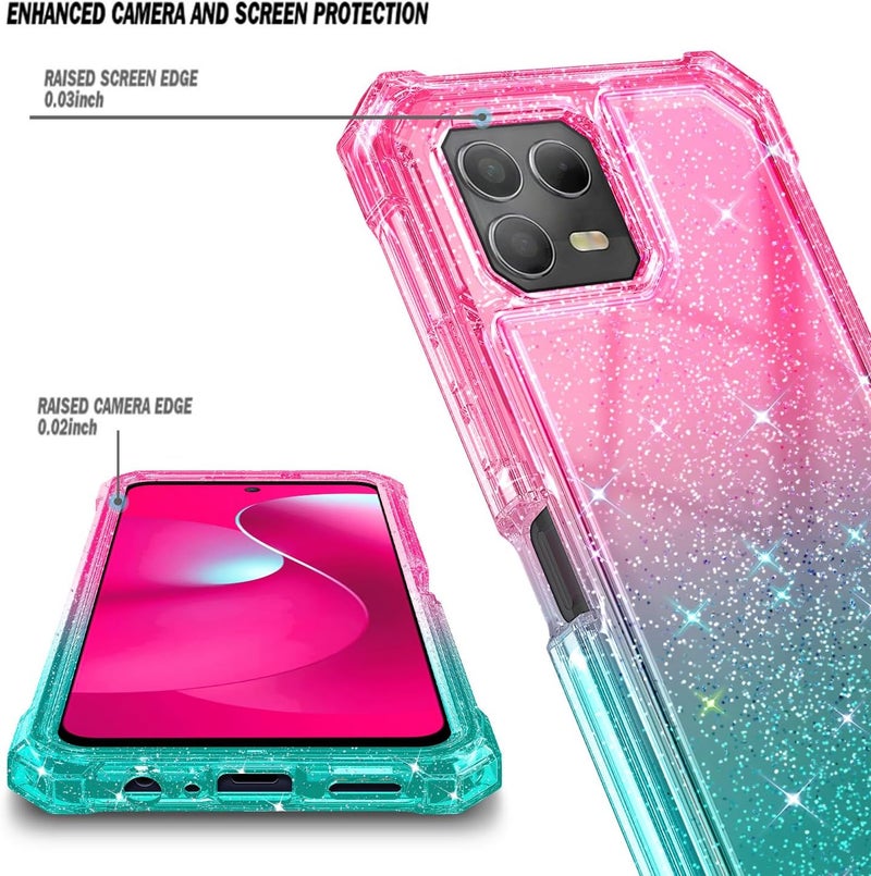 NZND Designed for T-Mobile REVVL 8-Pro Phone Case, Glitter Pink/Aqua | with Screen Protector, Full-Body Shockproof Protective Rugged Impact Resist Bumper Cover - Image 2